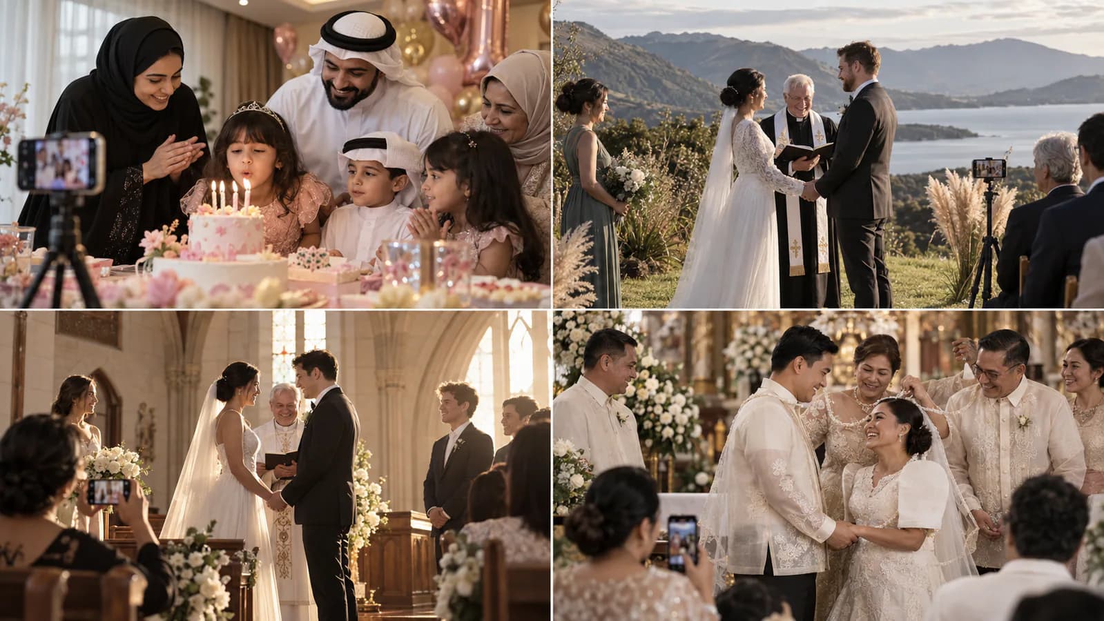 Family celebrations and weddings in different cultures around the world